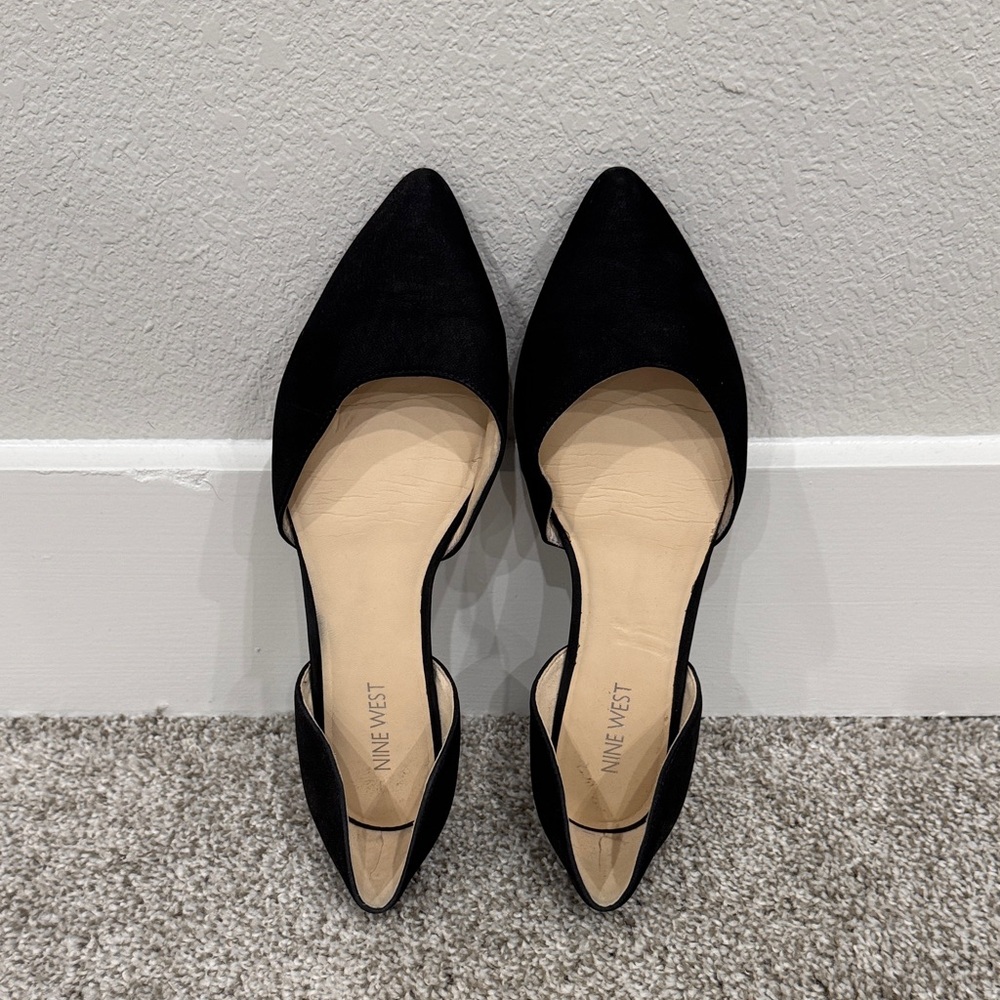 Nine West Black Starship Suede Pointed Flats